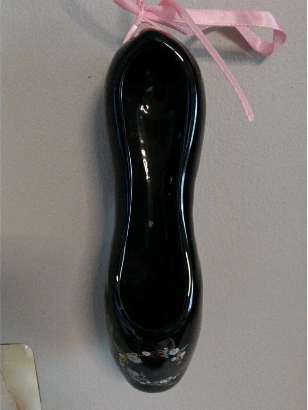 Pavlova Paris 1922 Ceramic Ballet Slipper Wall Vase Black Floral Signed Nona